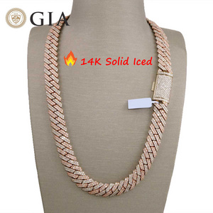 Hip Hop Jewelry 14mm Real 14K Gold Prong Setting VS Lab Grown Natural Diamond Iced Out Cuban Link Chain Necklace and Bracelet