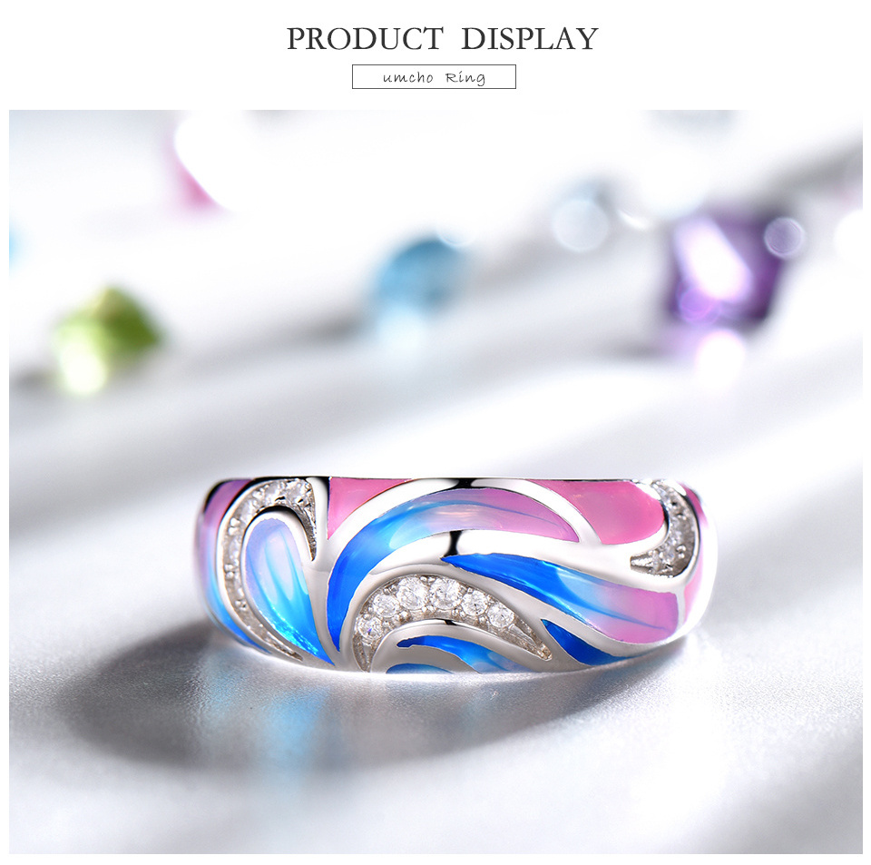 Stylish Elegant Unisex Enamel  Painted Colorful 925 Sterling Silver Ring womens rings sterling silver jewellery