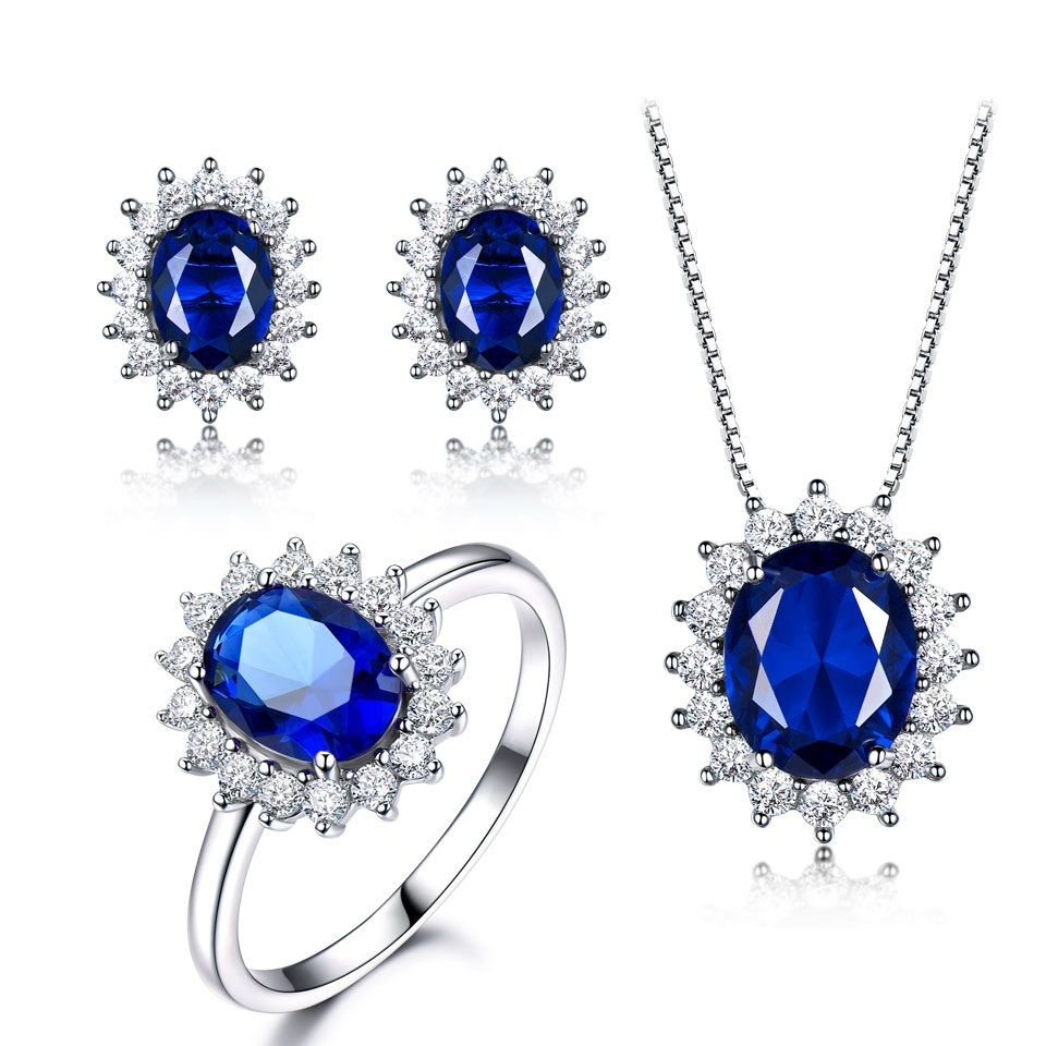 Wholesale Fashion Romantic Wedding Jewellery Jewelry Set Gemstone Aaa Cubic Zirconia 925 Silver Luxury Blue Opp Bag Women's