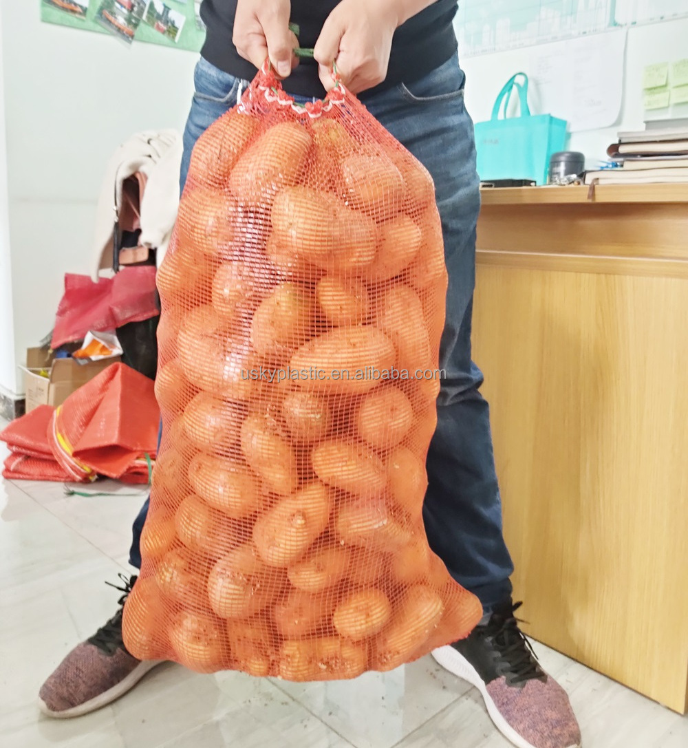 HDPE single raschel bags 15kg PE knitted net bag for onions and potatoes