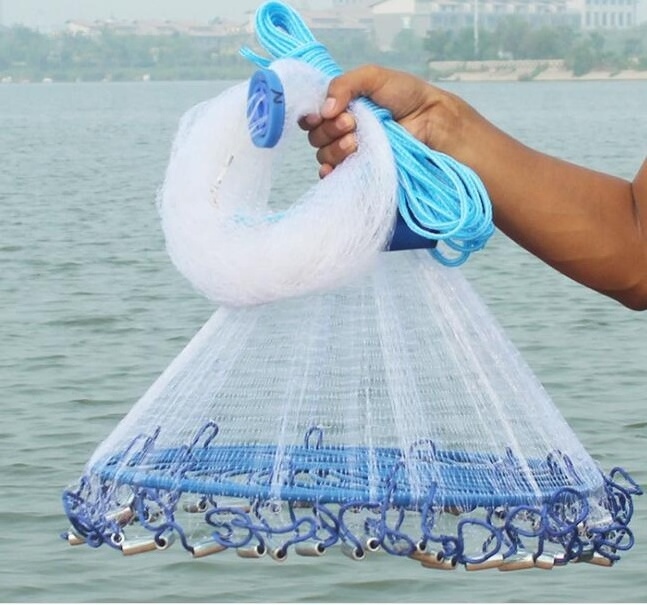 4ft-14ft Monofilament Fishing Net with Disc Easy Throw American Style Multifilament Frisbee Fishing Cast Net