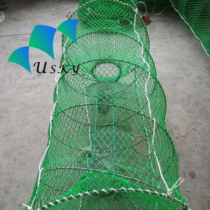 70x140cm Green Mesh Coil Spring Folding Crab Fishing Pot Loaded Black Cod Fish Traps for Alaska New Zealand with bait jars