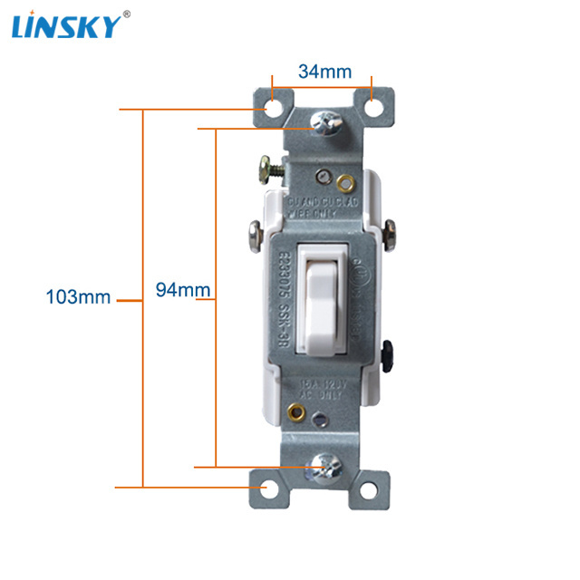 Shanghai Linsky 15A 125V/277V 3 way Toggle Light Switch Wall Switch with Back& side wire White/Black color