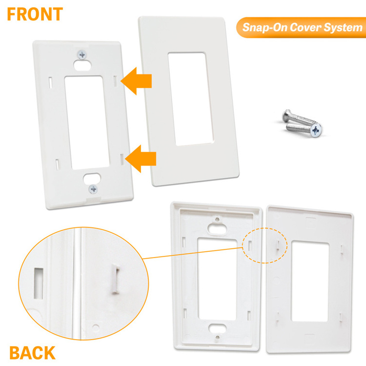 USA Standard 4 Gang Screwless  plastic cover for decorator gfci/switch/USB charger receptacle wall plate