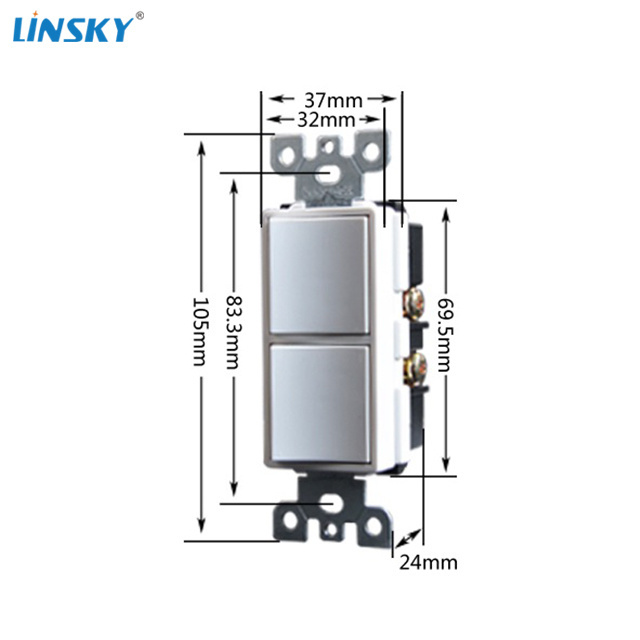 Shanghai Linsky 15A 125V/277V Double Decorate Light Switch Single Pole Switch White/Black with side wire