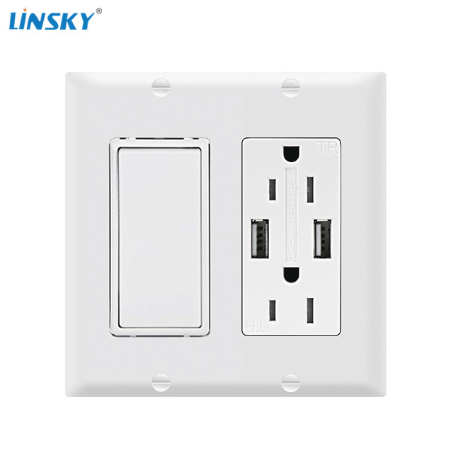 Shanghai Linsky  switch receptacle combo usb, 3 way switch & USB power outlet