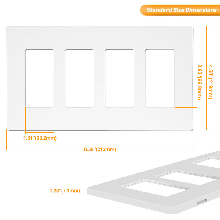 USA Standard 4 Gang Screwless  plastic cover for decorator gfci/switch/USB charger receptacle wall plate