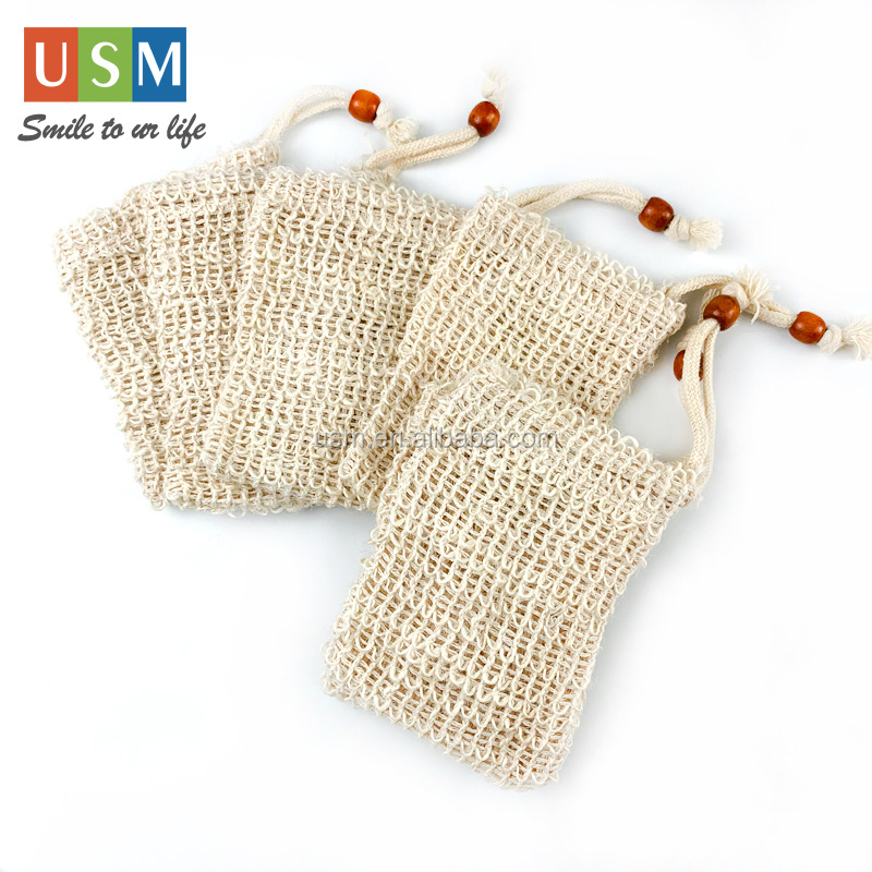 friendly natural cotton sisal hemp biodegradable loofah soap mesh net bag Bath Jute Mesh Exfoliating Pouch Soap Saver Bag