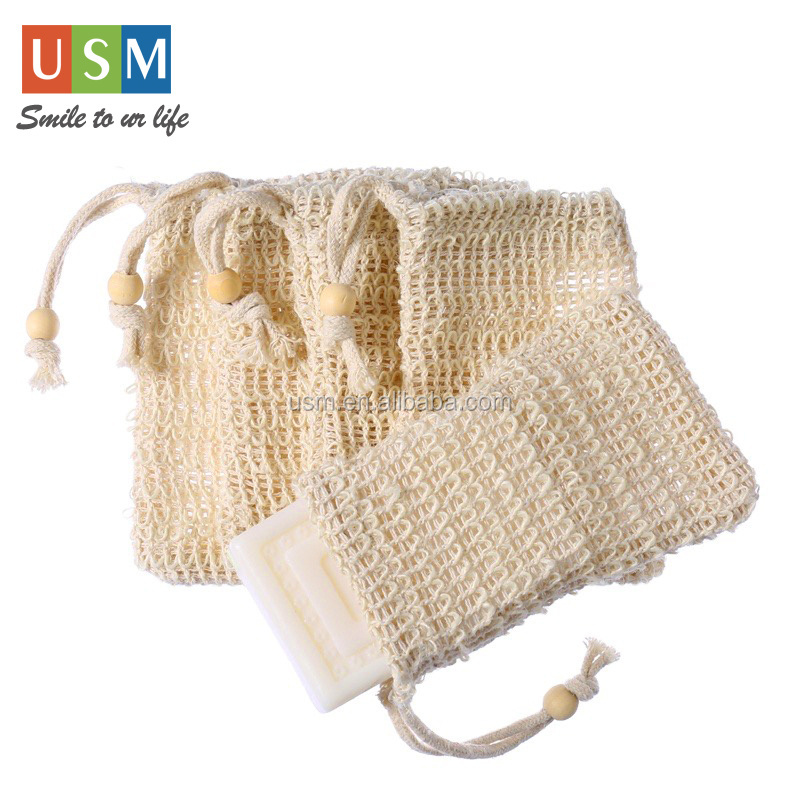 friendly natural cotton sisal hemp biodegradable loofah soap mesh net bag Bath Jute Mesh Exfoliating Pouch Soap Saver Bag