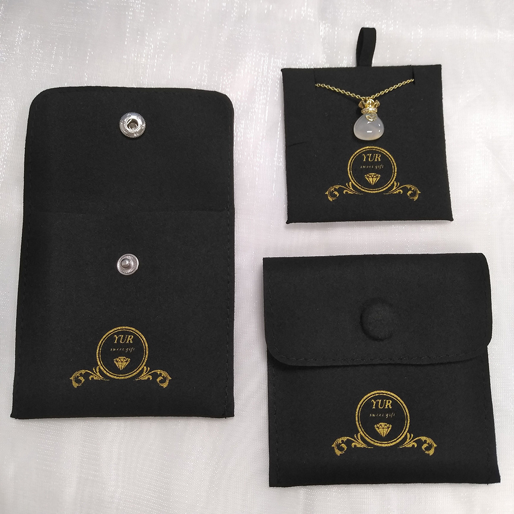 Personalized Jewelry Packaging Bag 8x8cm Luxury Embossing Custom Logo Microfiber Necklace Bracelet Jewelry Pouch