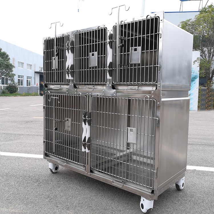 USMILEPET New Design Stainless Steel Veterinary Cage For Pet Hospital Two Stage Five Compartments Pet Cages Dog Veterinary