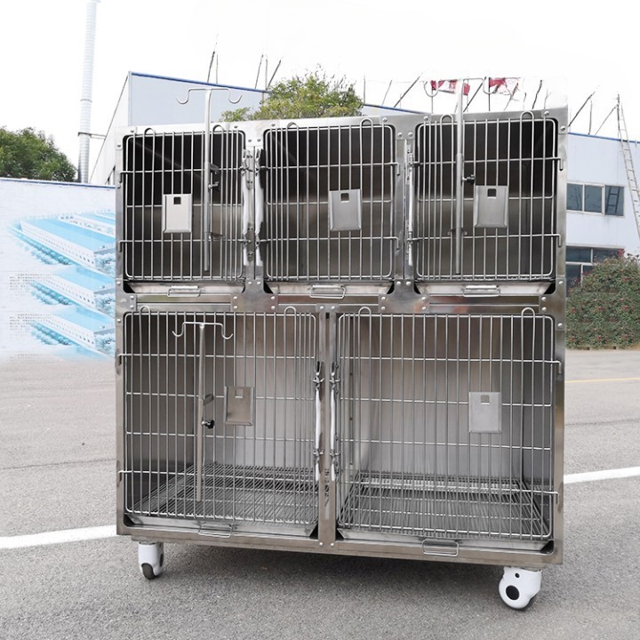 USMILEPET New Design Stainless Steel Veterinary Cage For Pet Hospital Two Stage Five Compartments Pet Cages Dog Veterinary