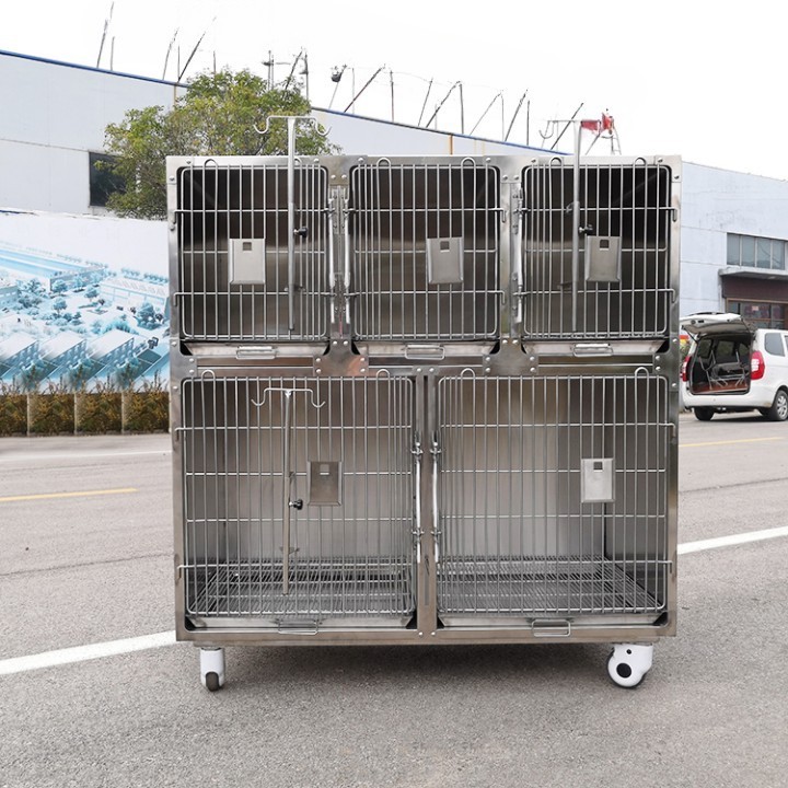 USMILEPET New Design Stainless Steel Veterinary Cage For Pet Hospital Two Stage Five Compartments Pet Cages Dog Veterinary