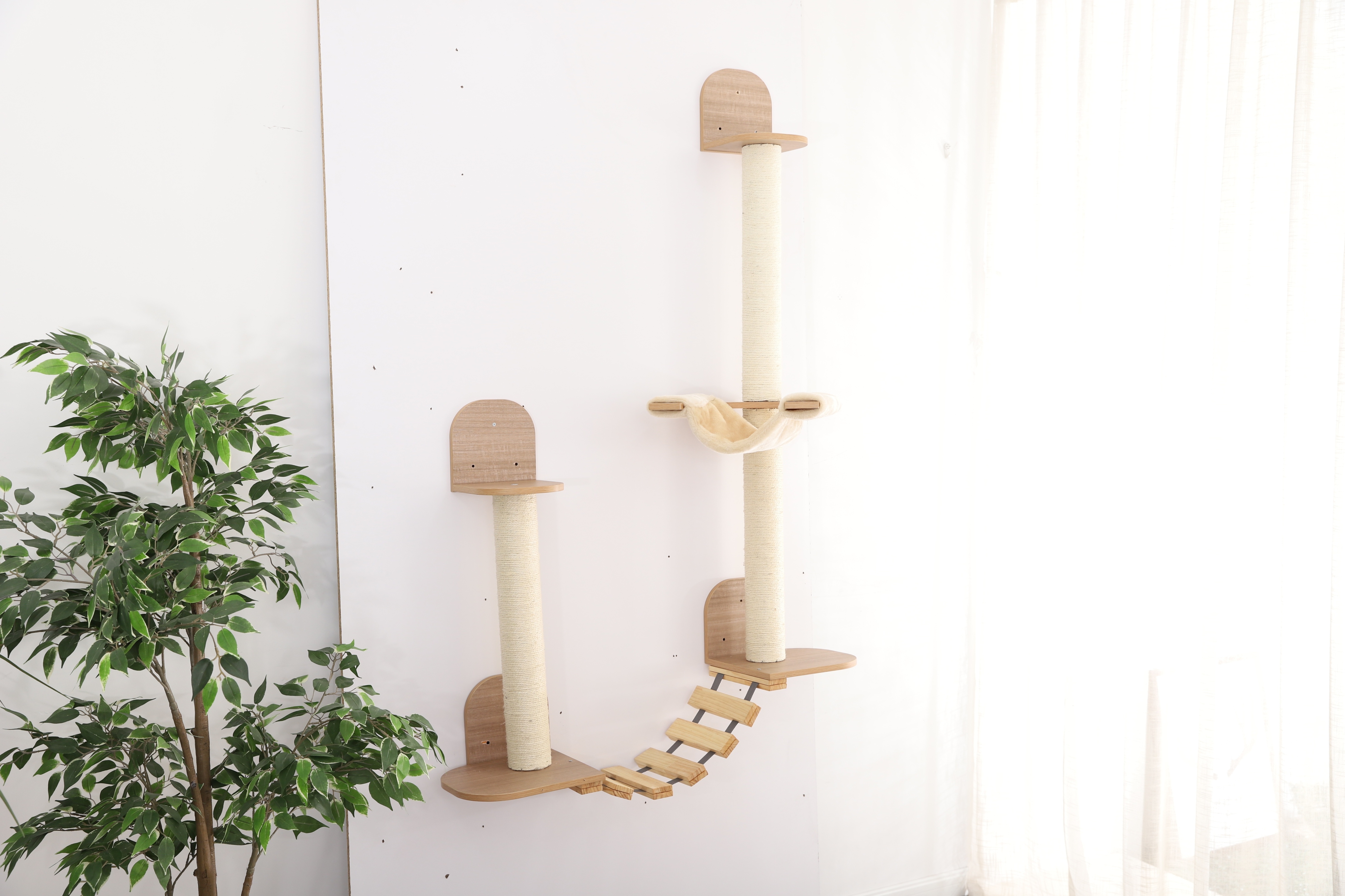 Wall Mount Cat Activity Condos Climb Tree With Scratching Posts Sisal Scratcher Hammock