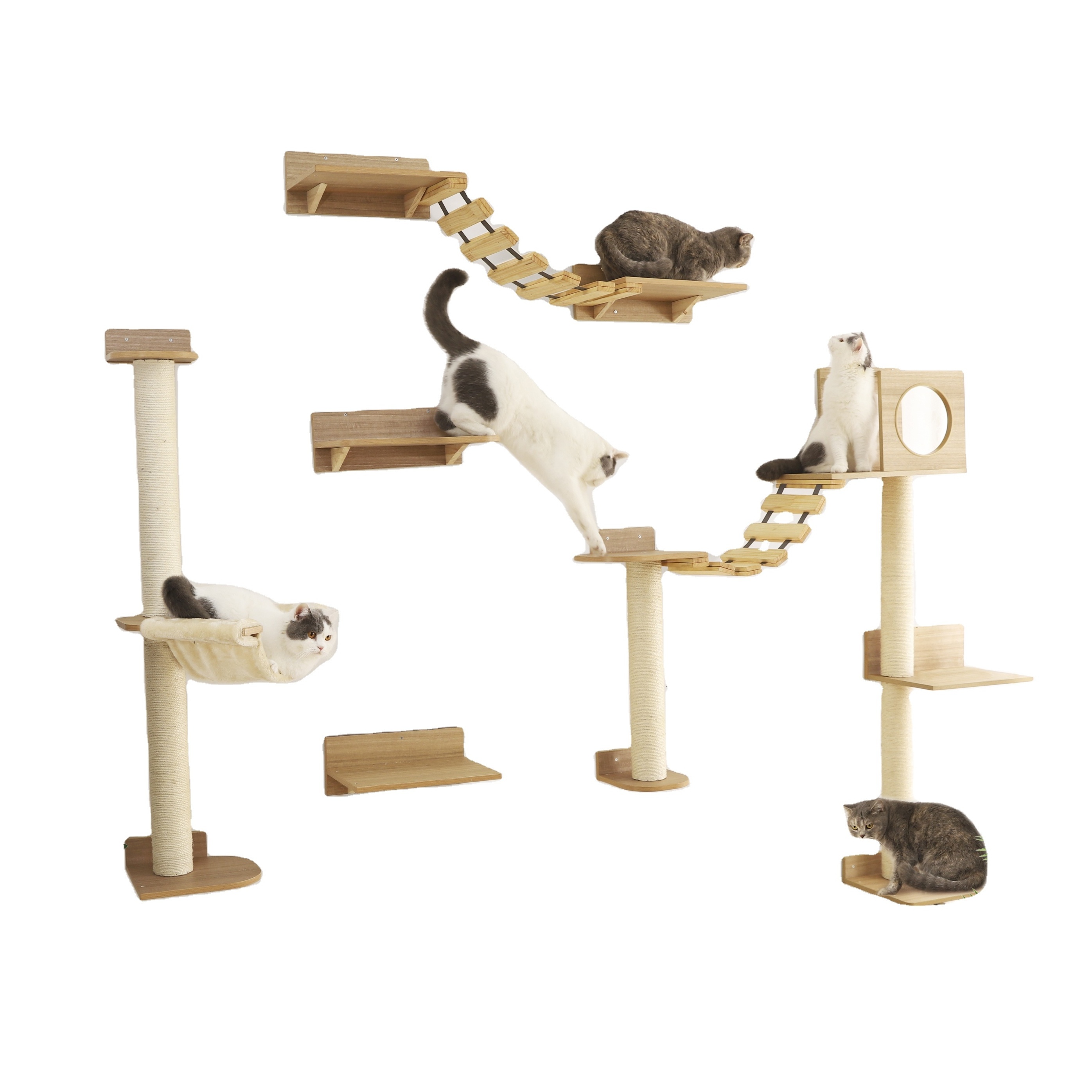 Wall Mount Cat Activity Condos Climb Tree With Scratching Posts Sisal Scratcher Hammock