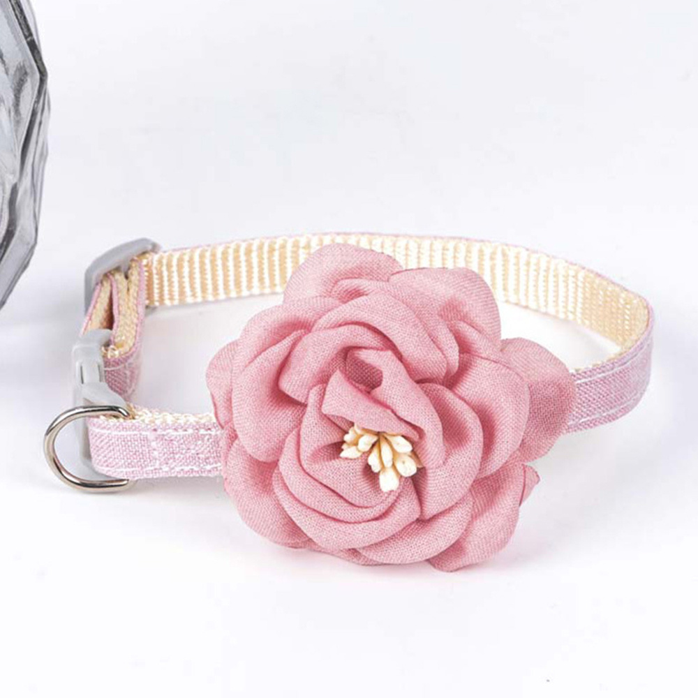 Pet Collar Solid Color Cat Necklace With Flower Adjustable Buckle Cotton Collar Dog Pet Outfits Decor Small Dogs Puppy Supplies