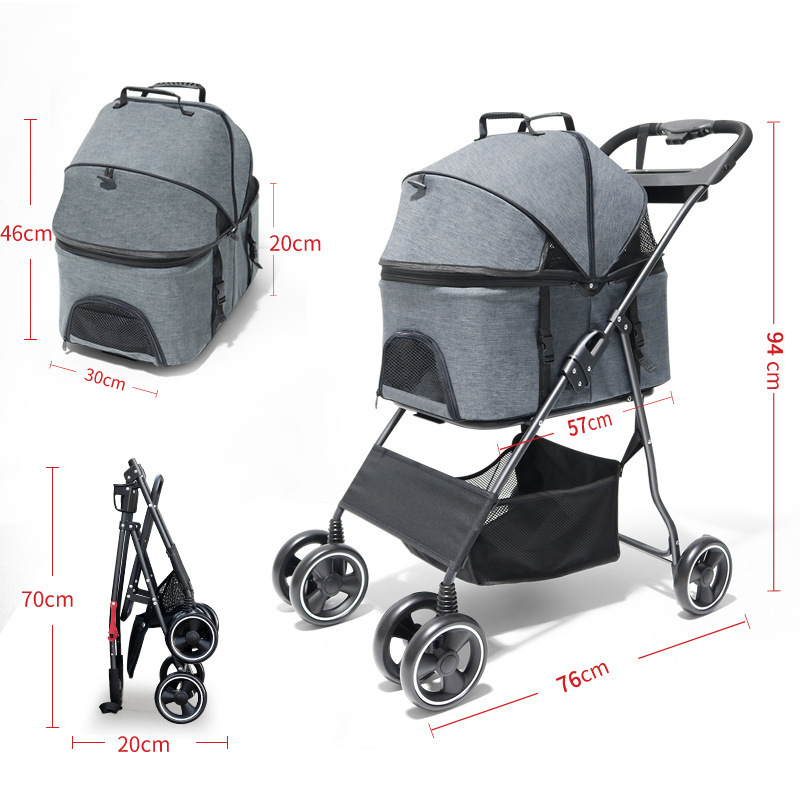 Pet Cat Stroller Dog Carrier Bag Folding Newborn Baby Dog Pull Cart Four-wheel Shock Dog Transporter Pet Travel