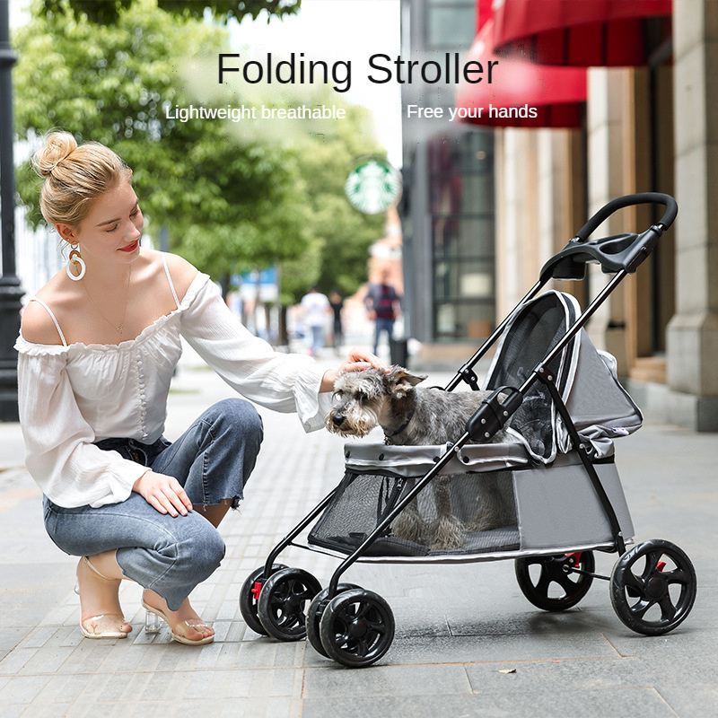 Dog Stroller Pet Cat Detachable Cart Bag Trolley Carrier Transfer Animals Cage Hundebuggy For Travel Wheelbarrow Dogs Pets Buggy