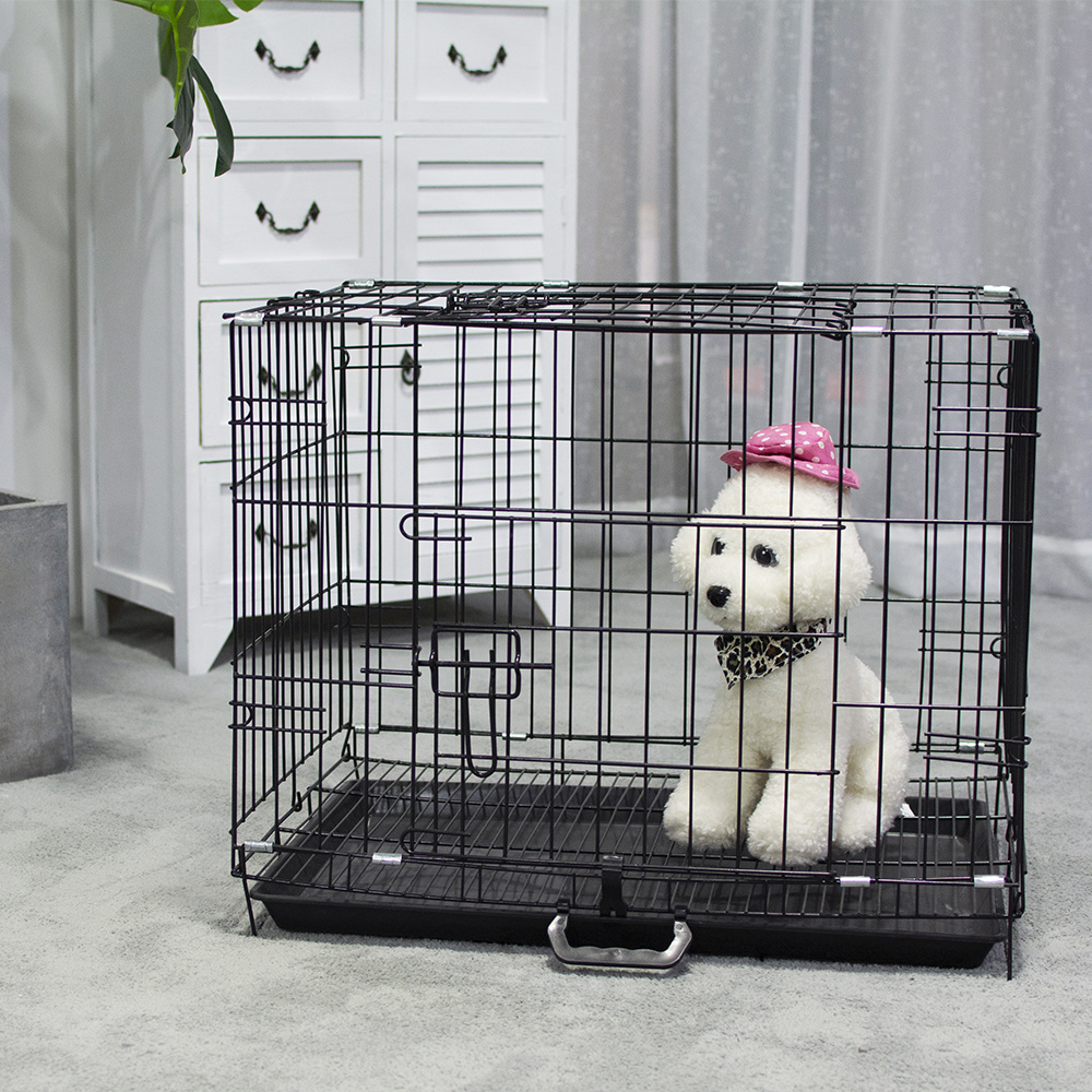 Larger Dog Crate Foldable Dog Kennel Wire Mesh Pet Cage Carriers Metal Cage Iron Stainless Galvanized Steel Animal Indoor Black