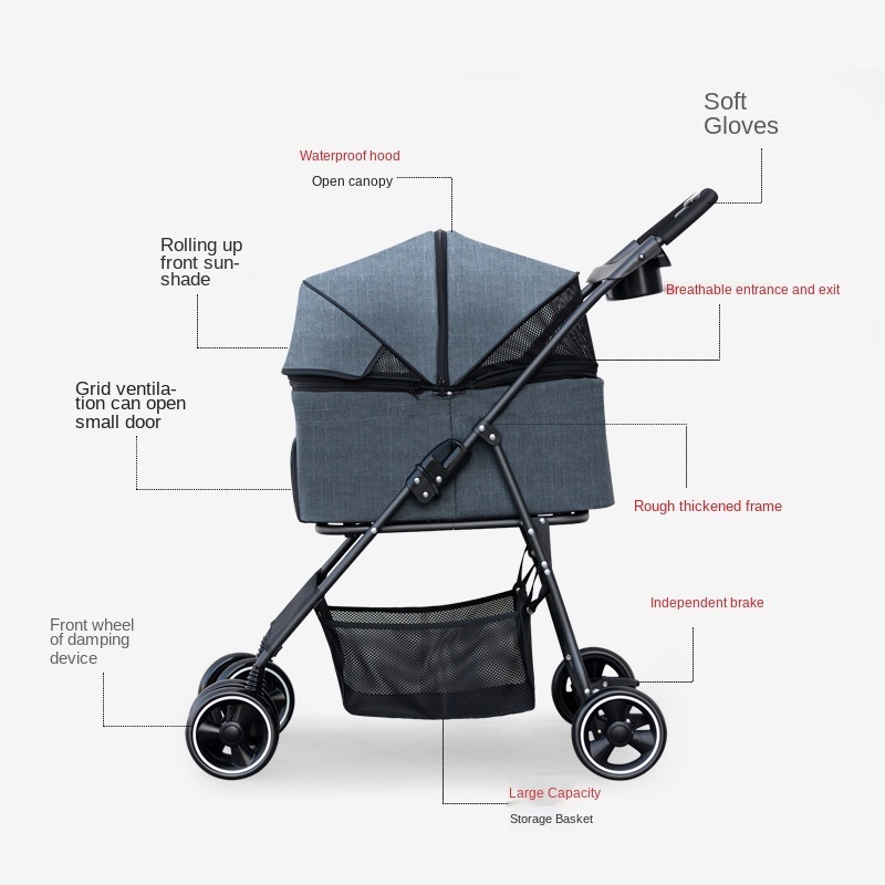 Pet Cat Stroller Dog Carrier Bag Folding Newborn Baby Dog Pull Cart Four-wheel Shock Dog Transporter Pet Travel