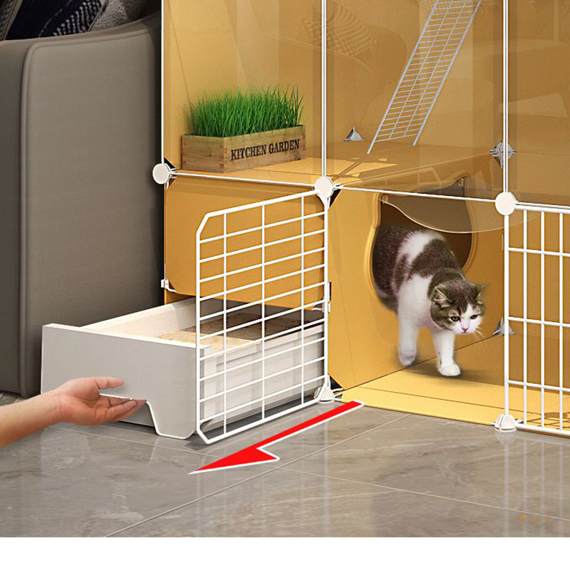 Household Indoor Cat Cages House Living Room Balcony Pet Fence with Toilet Litter Box Cat Villa Pet Cage