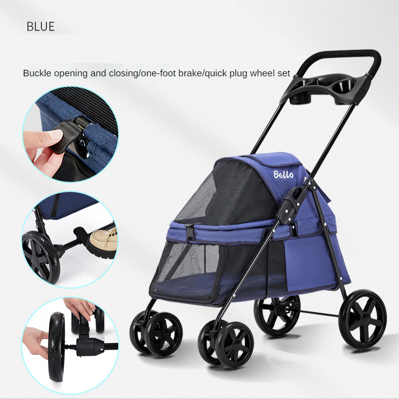 Dog Stroller Pet Cat Detachable Cart Bag Trolley Carrier Transfer Animals Cage Hundebuggy For Travel Wheelbarrow Dogs Pets Buggy