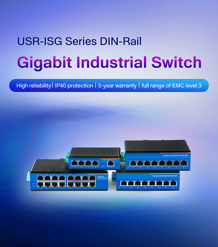 USR-ISG008 Series Switches 8 Electrical Ports Gigabit Industrial Switch With 8 * 10/100/1000 Base-T(X) adaptive RJ45 ports