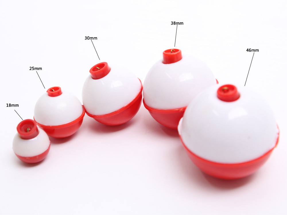 Plastic Fishing Float and Bobbers Assortment Push Button Snap-on Round Buoy Fishing Floats Bobber Red and White