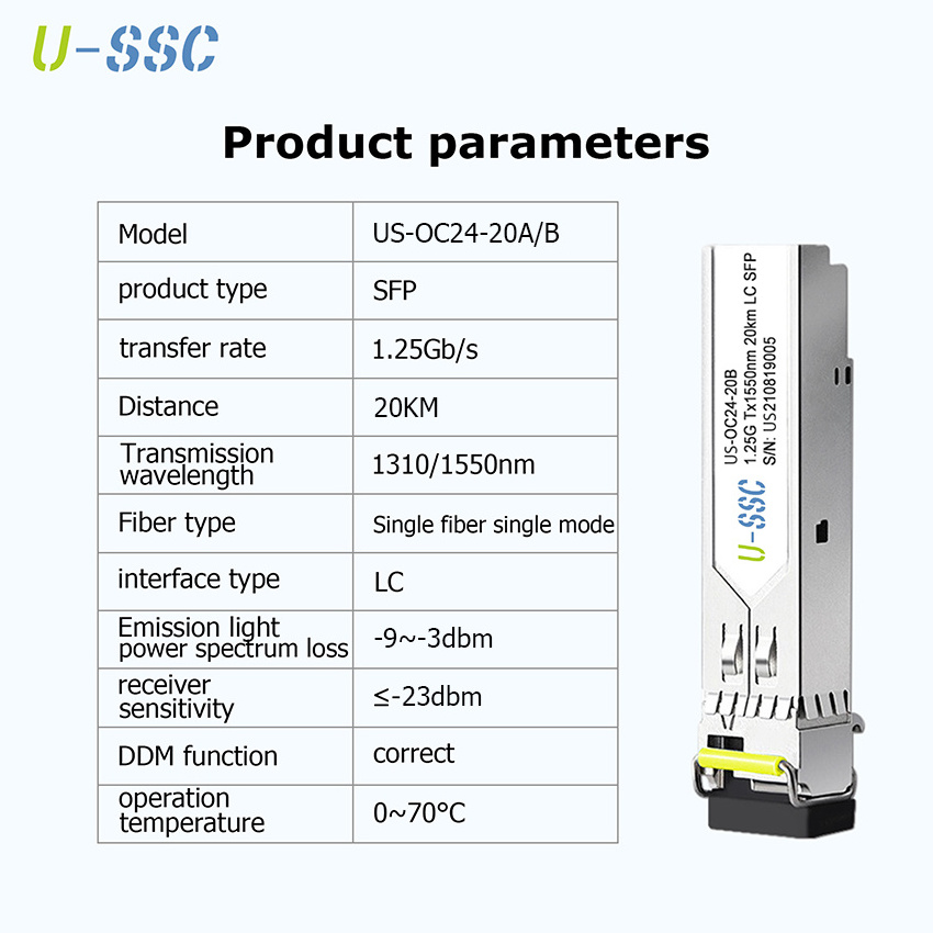 Optic Fiber 1.25g SFP 1310/1550nm 20km With LC Connector 1000base Sfp Bidi Transceiver module sfp