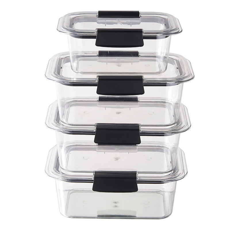 Custom Clear Plastic Kids Storage Lunch Box Pantry Fridge Kitchen Transparent Airtight Food Storage Containers Set With Lock