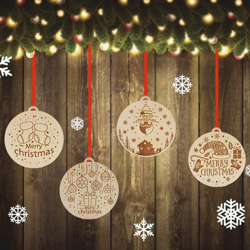 Environmental Friendly Laser Cut Xmas Gift Wooden Baby Milestone Card Piece Slice Shape Wood Craft Christmas Tree Ornament Tag