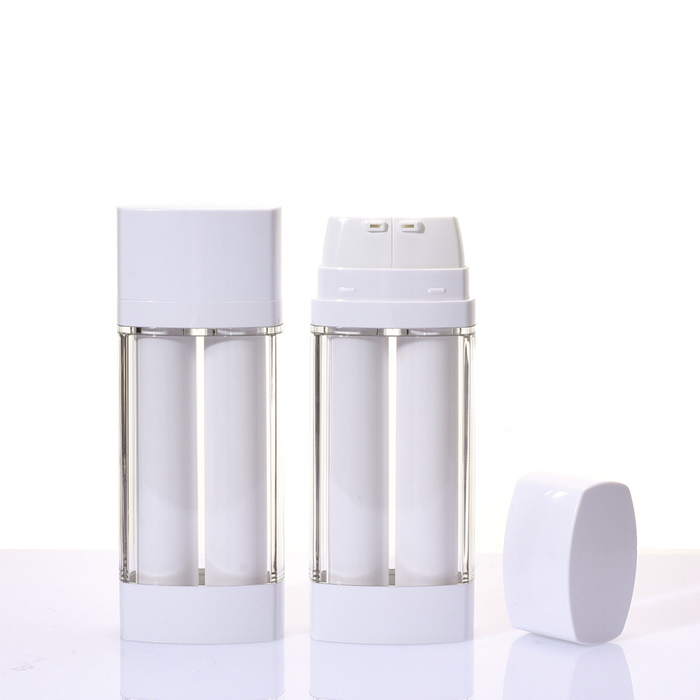 Double Tube Airless Pump Bottle Custom Empty Cosmetic Plastic New Design Square dual chamber 2in 1 airless bottle