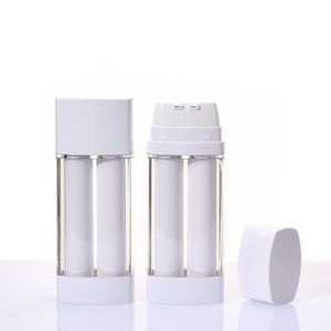 Double Tube Airless Pump Bottle Custom Empty Cosmetic Plastic New Design Square dual chamber 2in 1 airless bottle