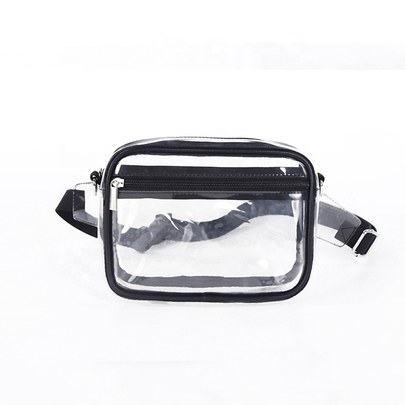 Black Transparent Stadium Waist Bag Wholesale Monogram Women's Fashion Zipper PVC Clear Waterproof Belt Bag