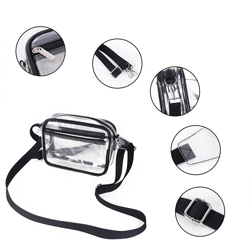 Black Transparent Stadium Waist Bag Wholesale Monogram Women's Fashion Zipper PVC Clear Waterproof Belt Bag