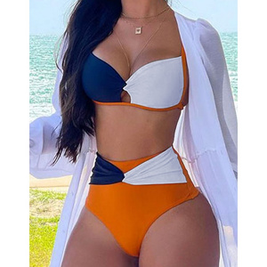 OEM New Sexy Asymmetric Bathing suit Bandeau Hollow Out Front Twist Swimsuit Women High Waist Swimwear Bikini