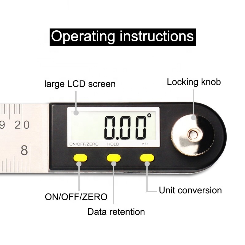 0-300mm 2 in 1 large LCD screen 8'' Plastic Digital angle finder Electronic protractor ultra energy efficient