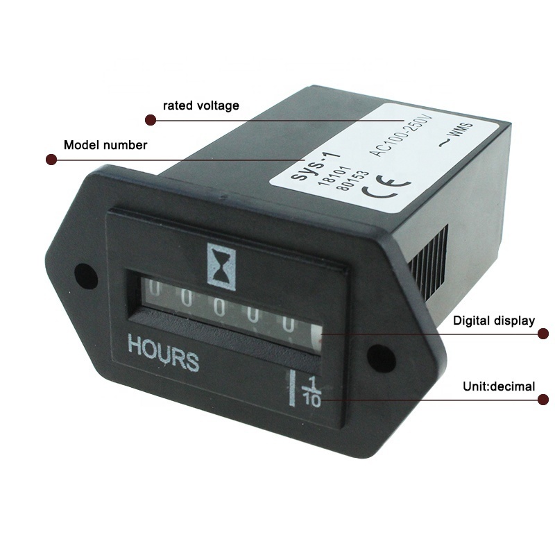 SYS-1 AC100-250V Digital Display Mechanical Hour Meter Counter