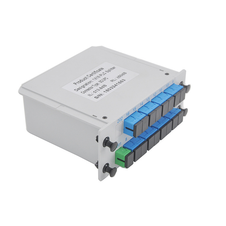 FTTH 1x16 Fiber Optical PLC Cassette Splitter 1-16 with SC UPC Connectors 1:16 Lgx Box Plc Splitter Pigtail