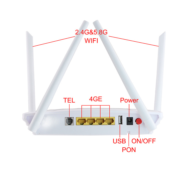 UT-XP6489 ZAX279128S chipset 4GE Ports + 1POTS + Wifi 2.4G&5.8G PON ONU with 4pcs Antenna