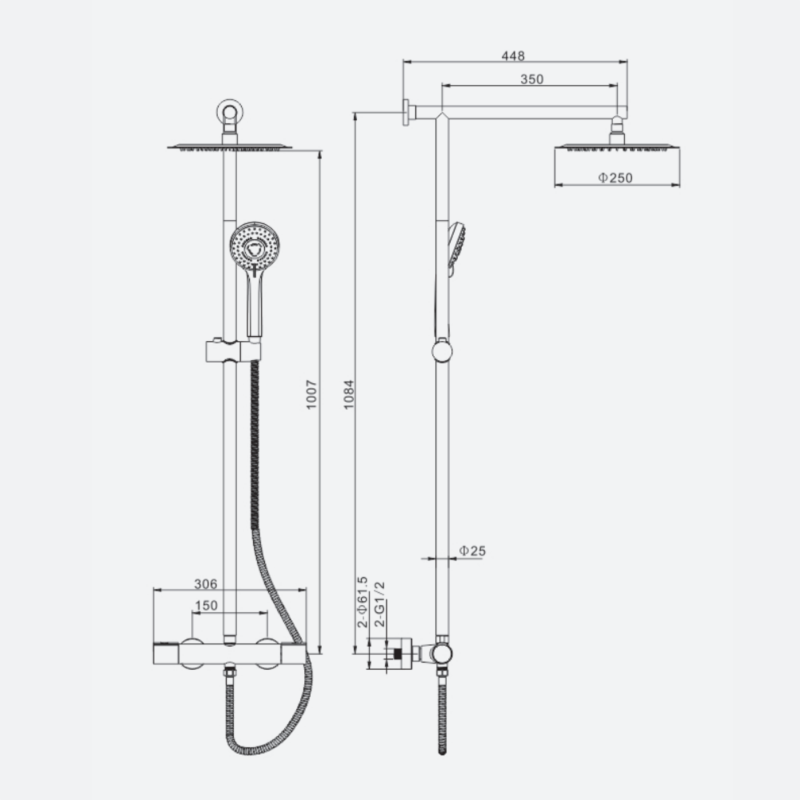 GSH5427-1 Rainfall Showers Bathroom Accessory Complete Silver Brass Shower Set With Thermostatic Mixer