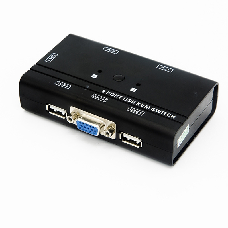 2 Port USB 2.0 VGA KVM Switch with USB Hub for PC or Monitor Switching