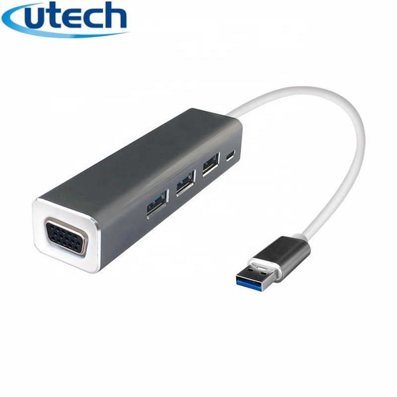 OEM Product 3-Port USB 3.0 Hub and VGA Adapter - Black