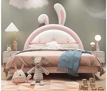 Children Pink Bed Cute Bunny Girl's Princess Double Bed