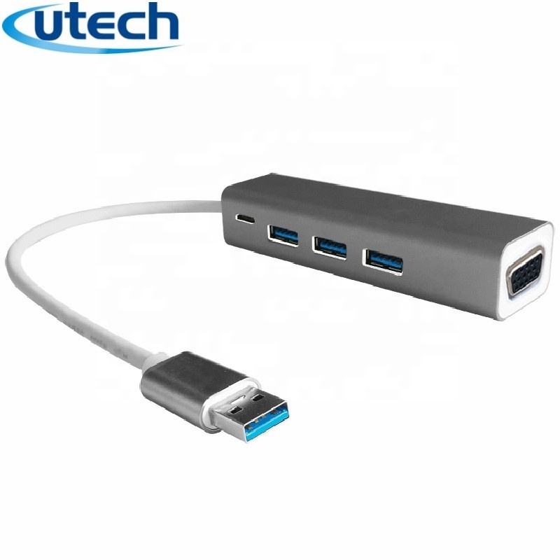 OEM Product 3-Port USB 3.0 Hub and VGA Adapter - Black