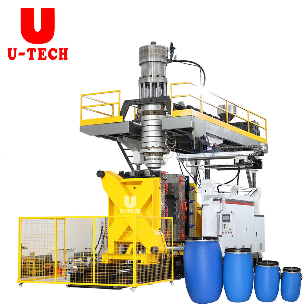 Auto 55 Gallon double L Ring Making 160L 200L Blue Chemical Oil Container Barrel Drums Accumulating Blow Molding Machine