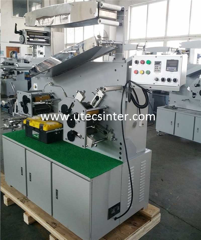 UGS21 2 color front 1 back Automatic Flexo Fabric Label Printer, Rotary Textile Garment Satin Flexographic Printing Machine