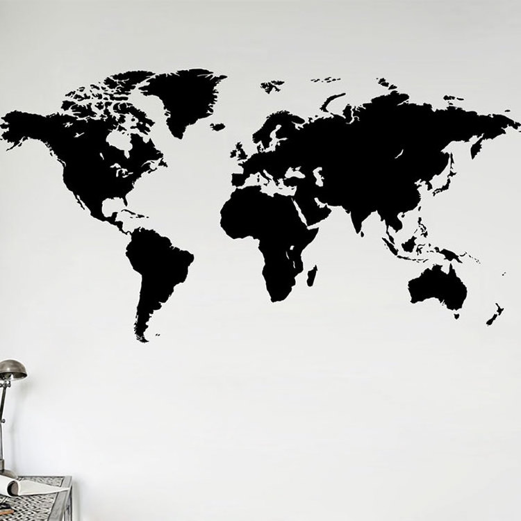 Custom printing world map vinyl large wall sticker for home decoration