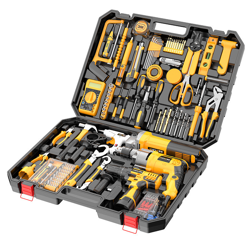 High-Power 118PCs Tool Kit with Impact Drill Angle Grinder 12V Lithium Electric Drill Glue Gun Sander OEM Supported Hard Case