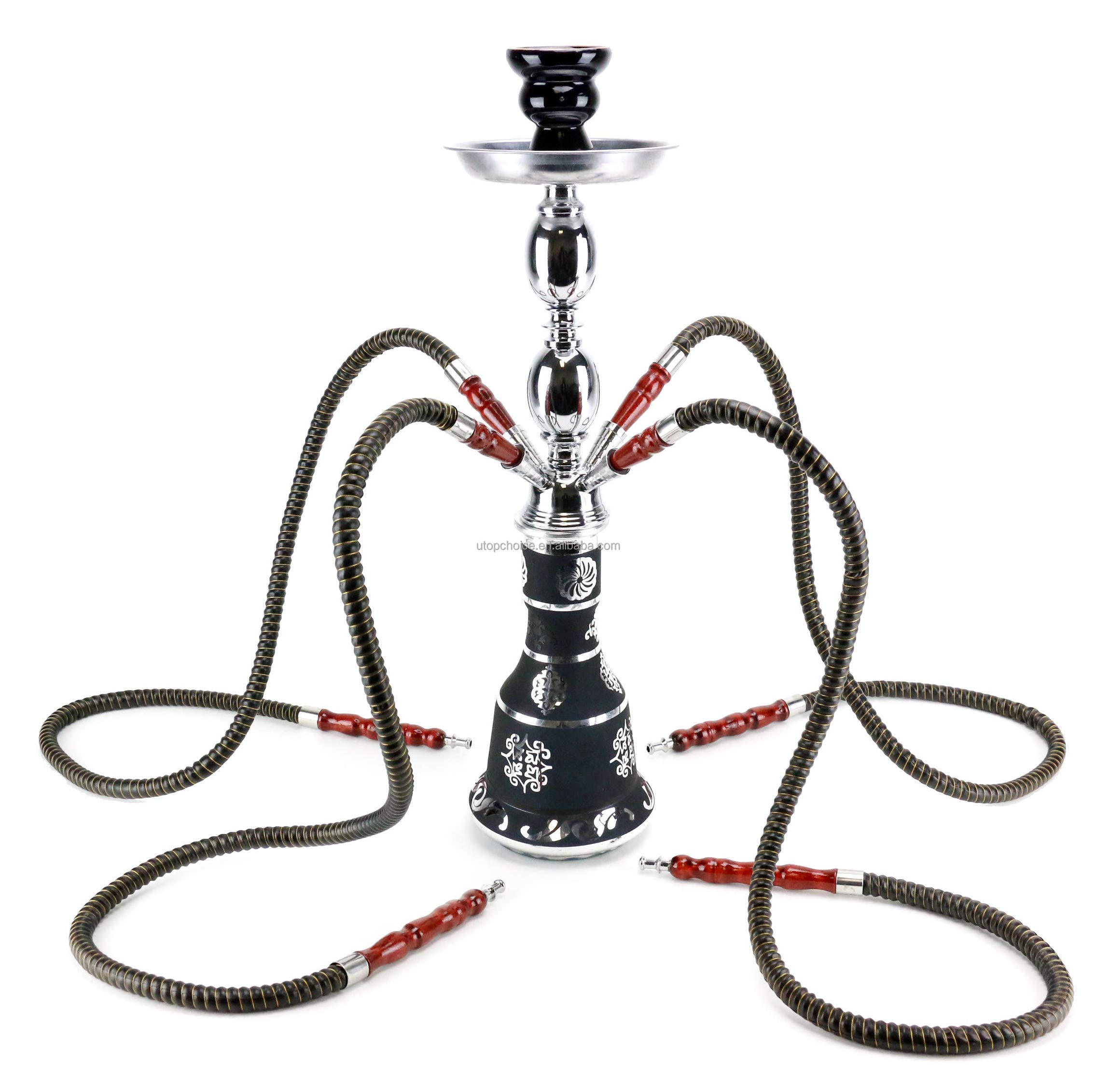 Fast delivery custom logo Hookah Set 4 Hose UTOP Premium Hookah Shisha set with Glass Vase Ceramic Bowl and Coal Tongs Ashtray